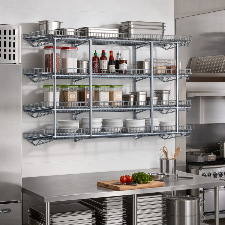 Product image #2 for QuadTruss 5-Tier Piggyback Wall-Mounted Wire Shelf Kit, 60W x 18D, Chrome