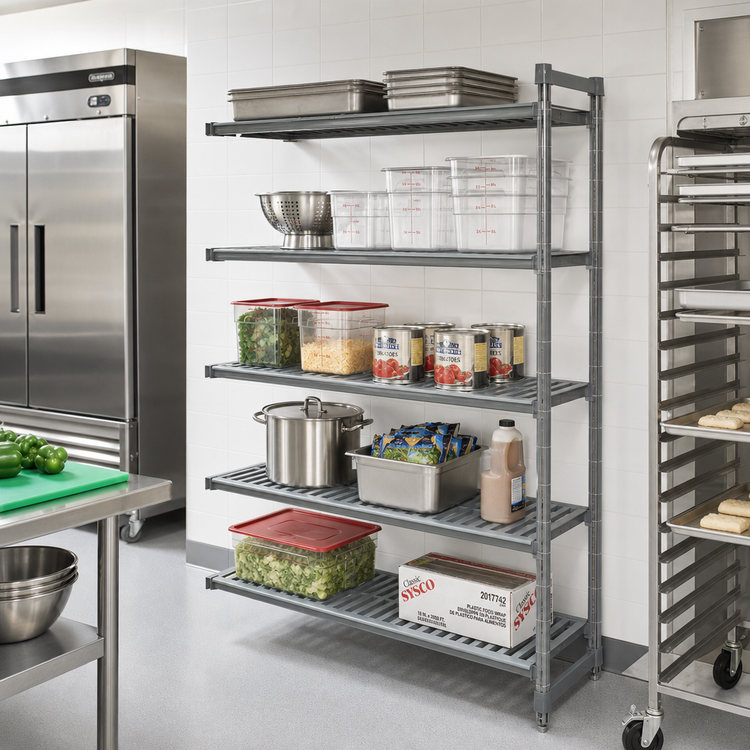 Product image #2 for Cambro Camshelving Basics Plus 24"W x 36"L x 84"H Vented 5-Tier Add-On Polymer Shelving Unit, Brushed Graphite