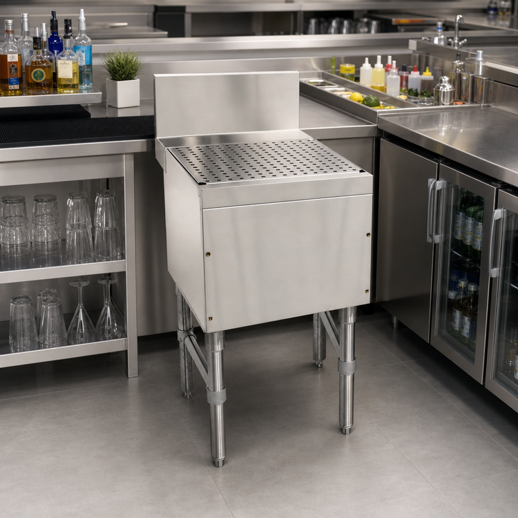 Product image #2 for Advance Tabco Prestige 36-Inch Wide Free-Standing Underbar Drainboard, 25-Inch Deep, 7-Inch Backsplash
