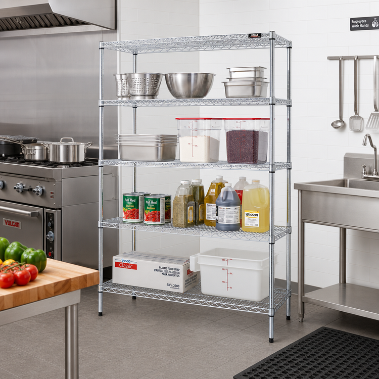 Product image #2 for Eagle Group 4-Tier Starter Wire Shelving Unit, 48 x 21 x 74 Inches, Stainless Steel Finish