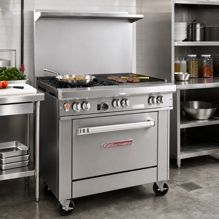 Product image #2 for Southbend Ultimate 36-Inch Gas Restaurant Range with 2 Non-Clog Burners, 24-Inch Charbroiler, and Convection Oven