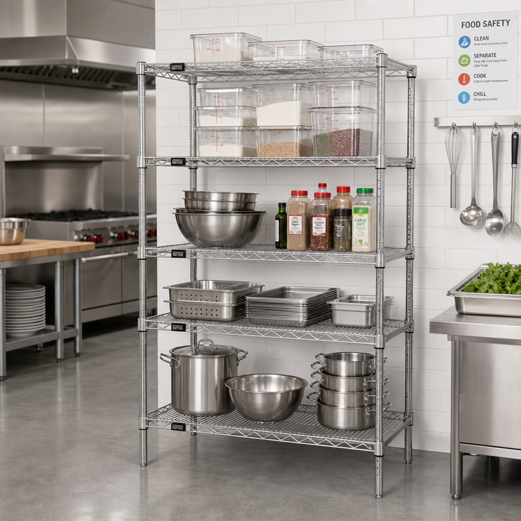 Product image #2 for Quantum 42W x 30D x 54H Stationary Wire Shelving Starter Kit, 4 Shelves, 304 Stainless Steel