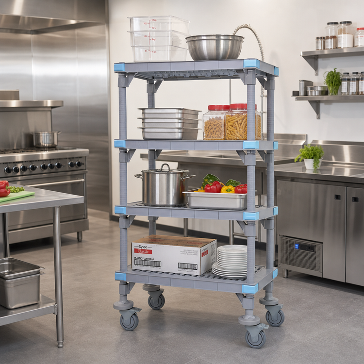 Product image #2 for Quantum Millenia Mobile Polymer Starter Shelving Unit with 5 Open Grid Shelves, 36 x 18 x 62 Inches, Gray