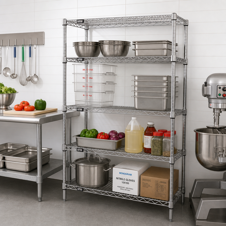 Product image #2 for Quantum Stationary Wire Shelving Starter Kit, 42 x 24 x 54 Inches, 4-Shelf, 304 Stainless Steel, 600-800 lb. Capacity