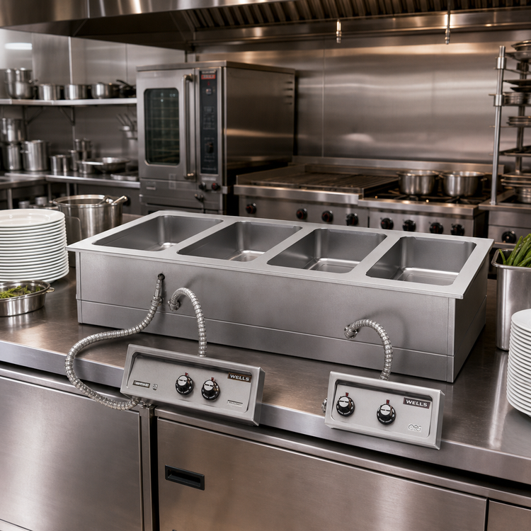 Product image #2 for Wells Top-Mount Built-In Electric Hot Well Food Warmer with Auto-Fill, 4 Full-Size Openings
