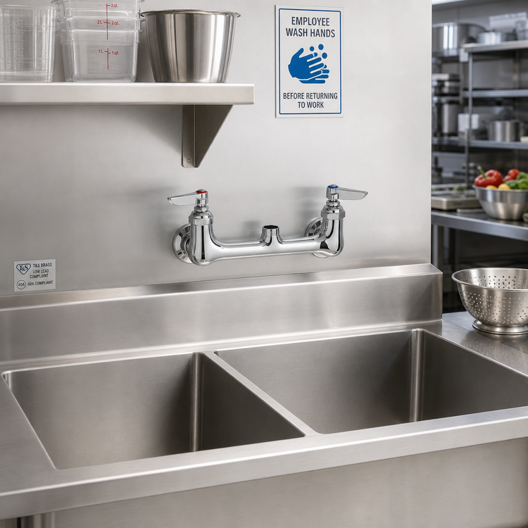 Product image #2 for T&S Brass 8-Inch Wall-Mount Double Pantry Faucet with Swivel Outlet, Low Lead, ADA Compliant
