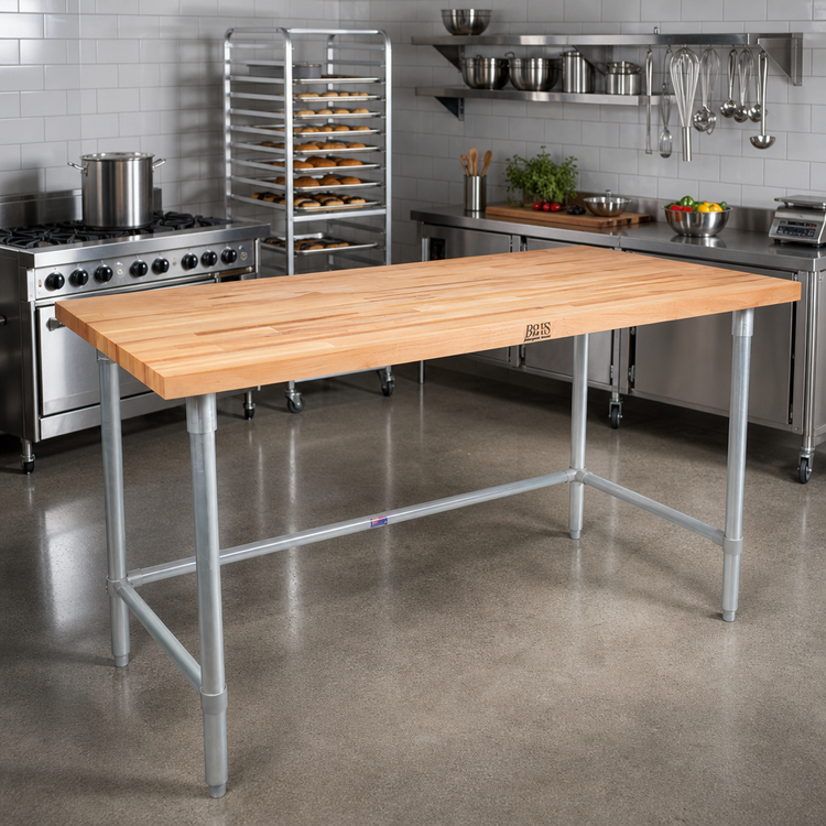 Product image #2 for John Boos JNB11 96-Inch x 30-Inch Wood Top Work Table with Galvanized Base and No Backsplash