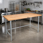 Thumbnail image #2 for John Boos JNB11 96" x 30" Wood Top Work Table, 1-1/2" Edge-Grain Maple, Galvanized Open Base, No Backsplash