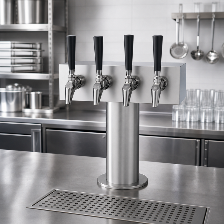 Product image #2 for 4-Faucet Glycol-Cooled T-Head Beer Tower with 12-Inch Box, Brushed Stainless Steel