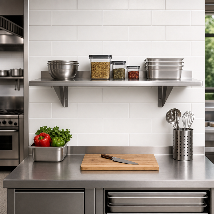 Product image #2 for Advance Tabco 36"W x 15"D Wall-Mounted Stainless Steel Shelf, 16 Gauge, Satin Finish