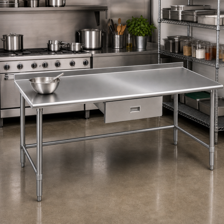 Product image #2 for Eagle Deluxe Series Stainless Steel Work Table with Rear Upturn and Tubular Base, 120W x 24D