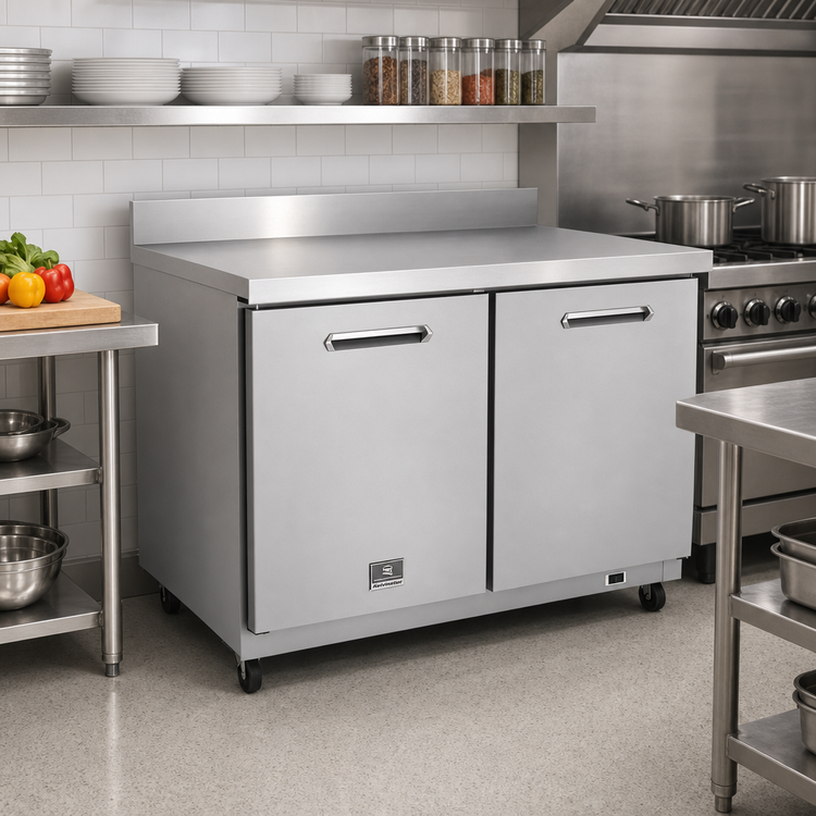 Product image #3 for Kelvinator Commercial 61-Inch Two-Section Countertop Worktop Refrigerator with Backsplash and Solid Doors