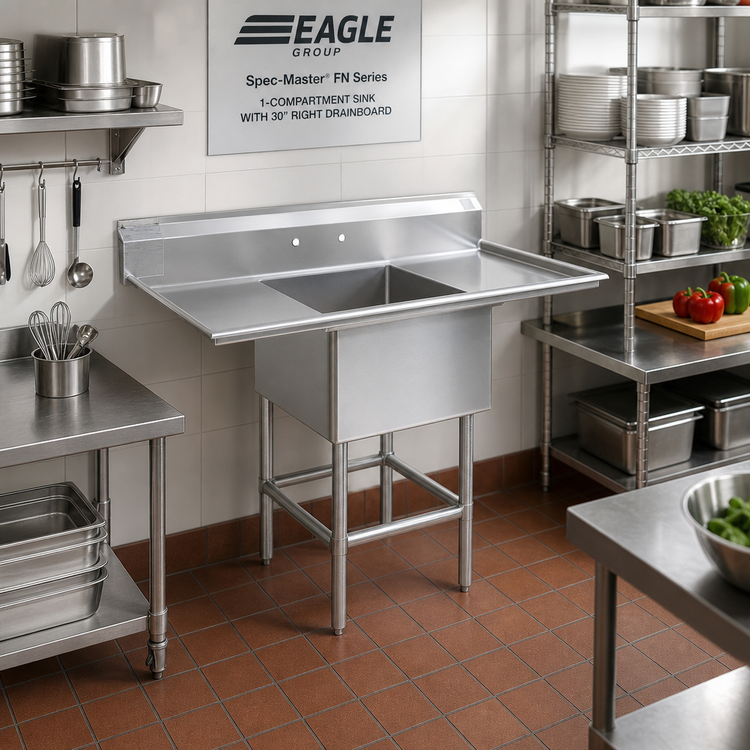 Product image #2 for Eagle Group Spec-Master FN Series 1-Compartment Stainless Steel Sink with 30-Inch Right Drainboard, 53-1/2-Inch Wide