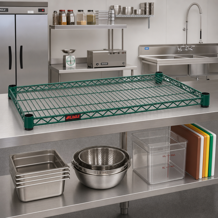 Product image #2 for Eagle Group Valu-Gard Green Epoxy QuadTruss Wire Shelf, 72 x 30 Inches, 600 lb. Capacity