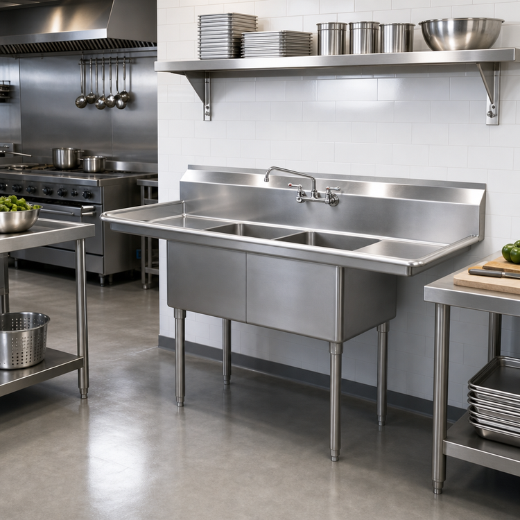 Product image #2 for Sapphire Manufacturing 72-Inch 2-Compartment Stainless Steel Sink with Left & Right Drainboards