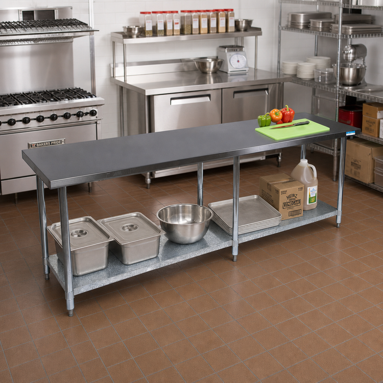 Product image #2 for BK Resources CVT-8424 84-Inch x 24-Inch Flat Top 16-Gauge Stainless Steel Work Table with Adjustable Undershelf