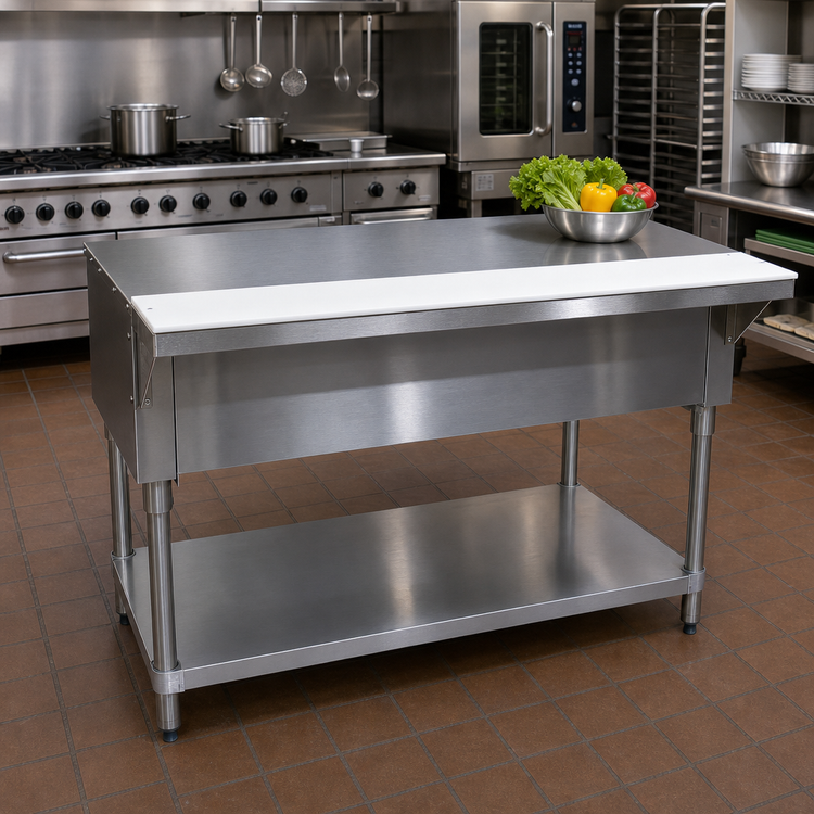 Product image #2 for Advance Tabco Triumph (Supreme) Solid Top Utility Station Table with Poly Cutting Board and Open Shelf Base, 47-1/8" W x 30-5/8" D