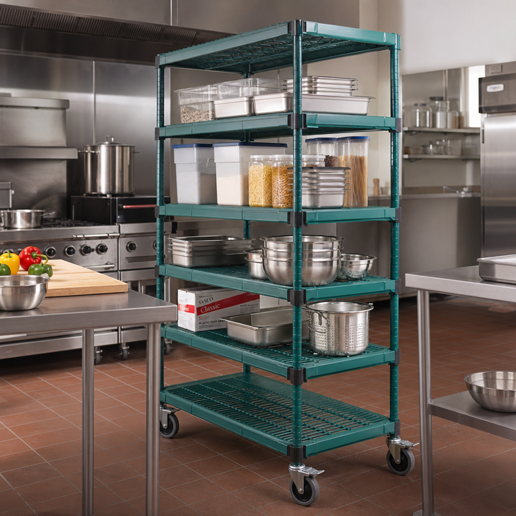 Product image #2 for Eagle QuadPlus 5-Tier Mobile Wire Shelving Starter Unit with 5-Inch Casters, 48 x 21 x 74 Inches