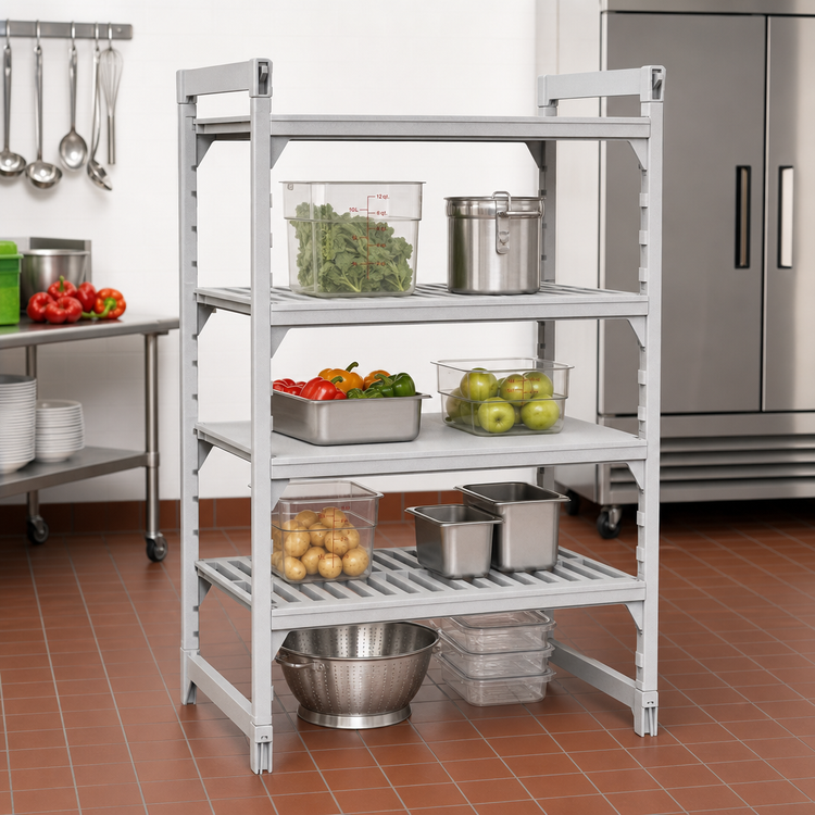 Product image #3 for Cambro Camshelving Premium 24W x 42L 4-Shelf Vented and Solid Shelf Kit, Speckled Gray