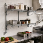 Thumbnail image #2 for Quantum WC34-CB1272P Double-Shelf Wall-Mounted Cantilever Wire Shelving Unit, 72"W x 12"D, Green Epoxy Finish