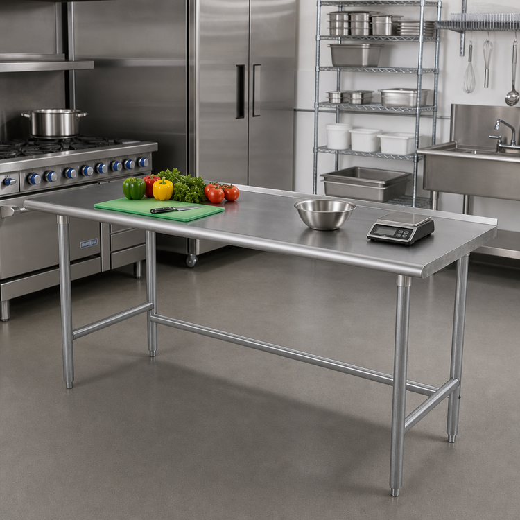 Product image #2 for Advance Tabco 120-Inch x 24-Inch 16-Gauge 430 Stainless Steel Work Table with 1-1/2-Inch Rear Up-Turn and Galvanized Base