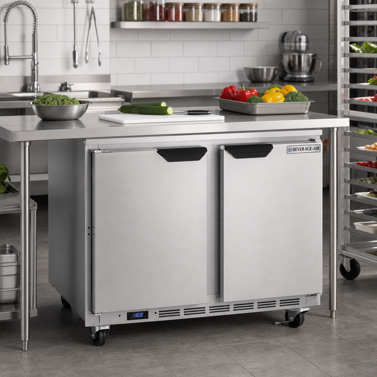 Product image #3 for Beverage-Air 36-Inch Two-Section Undercounter Freezer with 2 Solid Doors and 4 Shelves