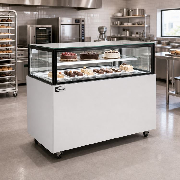 Product image #2 for Omcan 48-Inch Full-Service Flat Top Refrigerated Bakery Display Showcase with Straight Glass Front and Sides
