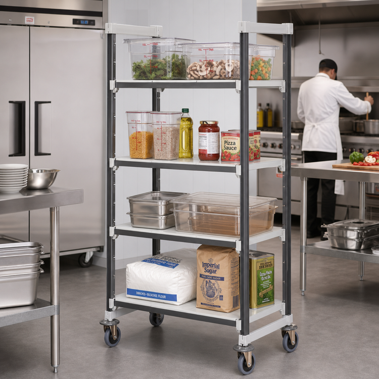 Product image #2 for Cambro Camshelving Elements XTRA 4-Shelf Solid High Density Mobile Starter Unit, 24 x 36 x 70-1/4 Inches, Speckled Gray