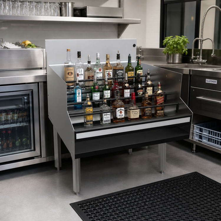 Product image #2 for Glastender Freestanding Stainless Steel Underbar Liquor Steps, 30 Inch Wide x 29 Inch Deep, 5 Steps