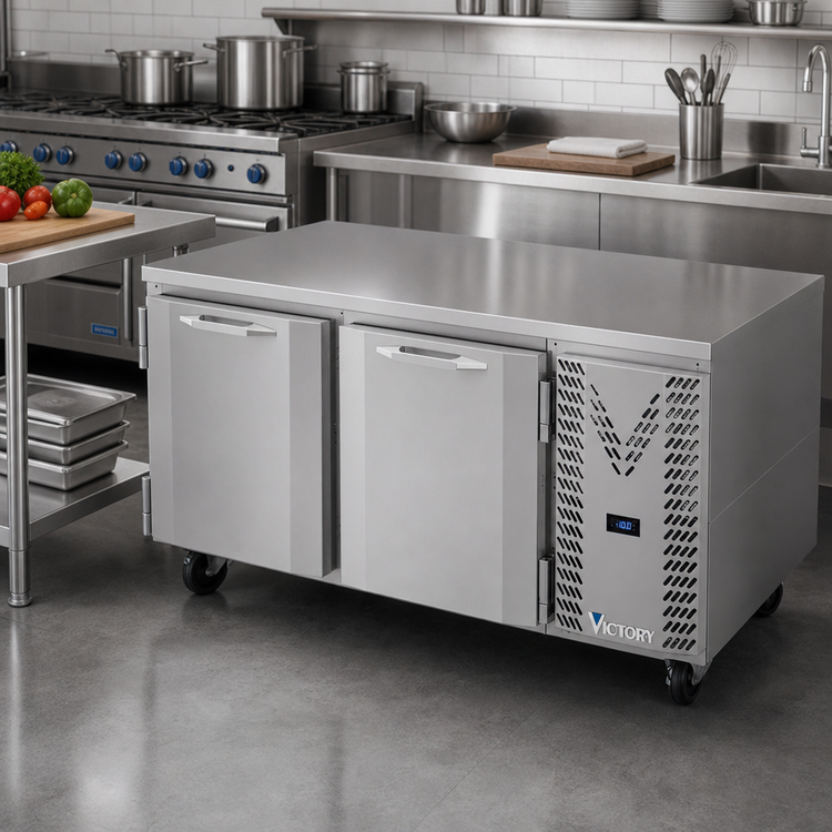 Product image #2 for Victory Refrigeration VUF67HC Two-Section Undercounter Freezer, 67-1/8 Inch Wide, Side-Mounted Self-Contained Refrigeration