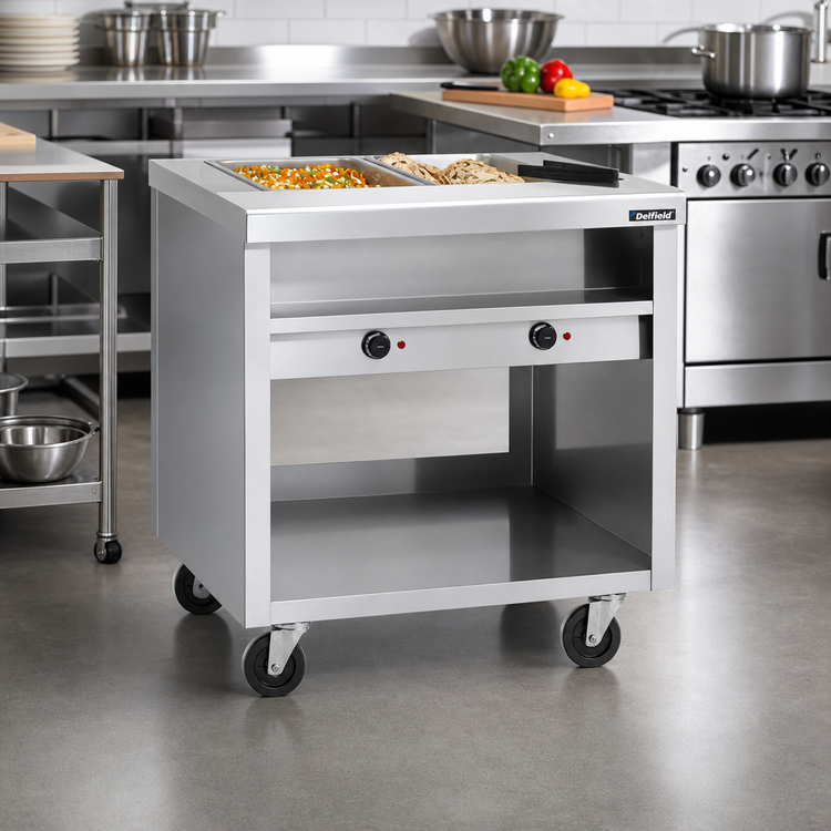 Product image #2 for Delfield E-Chef 36-Inch Electric Hot Food Table with 2 Sealed Wells, Open Shelf Base and Casters