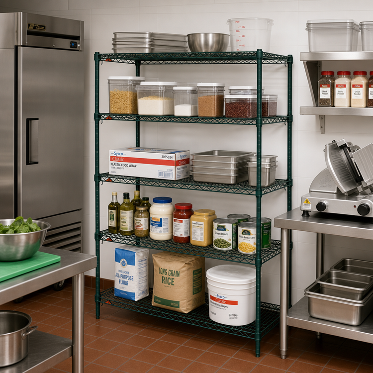 Product image #3 for Metro Super Erecta Super Adjustable 5-Shelf Starter Wire Shelving Unit, 42"W x 21"D x 74"H, Metroseal 3 Green Epoxy-Coated Finish