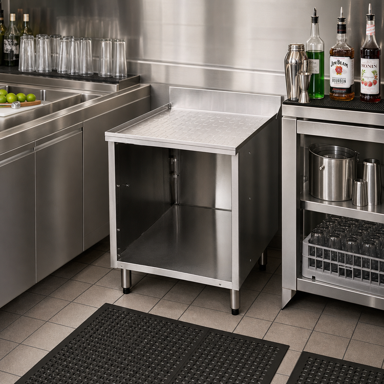Product image #2 for CHOICE 24-Inch Wide Open-Front Stainless Steel Underbar Drainboard Cabinet, 24-Inch Deep