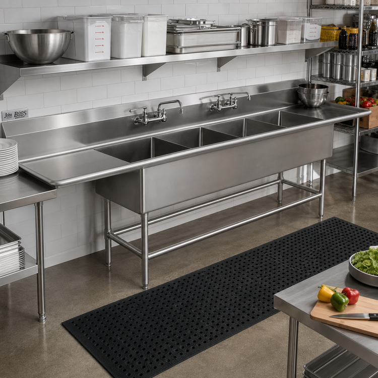 Product image #2 for John Boos Pro-Bowl 4-Compartment Stainless Steel Sink with Left and Right 24-Inch Drainboards, 123-1/4 Inch W x 23-1/2 Inch D