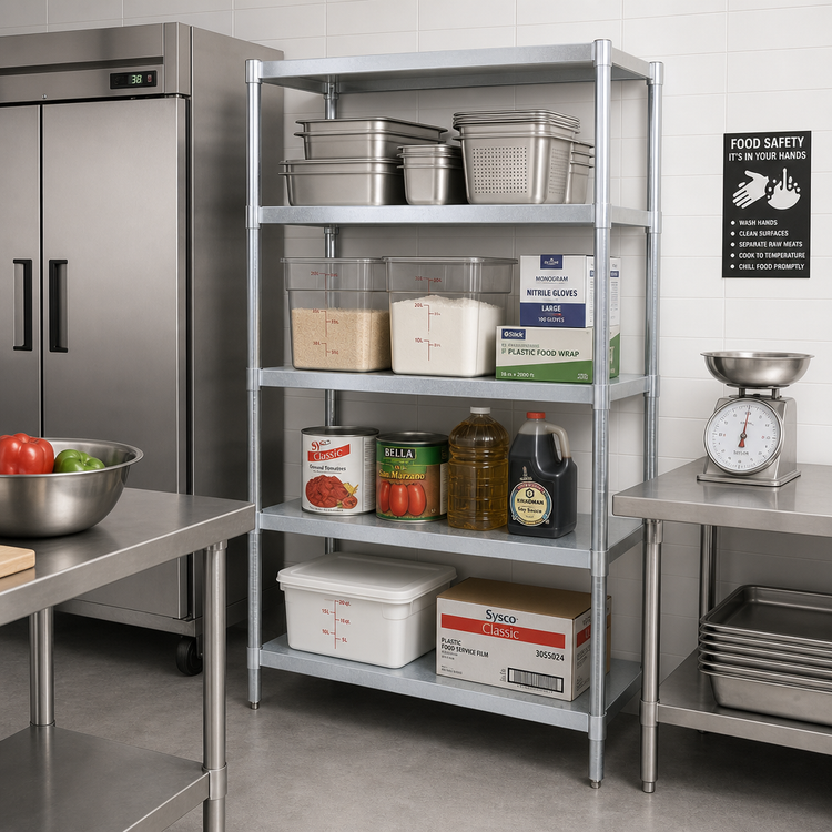 Product image #2 for BK Resources Stationary Stainless Steel Dry Storage Shelving Unit, 55"W x 24"D x 72"H, 4 Adjustable Shelves