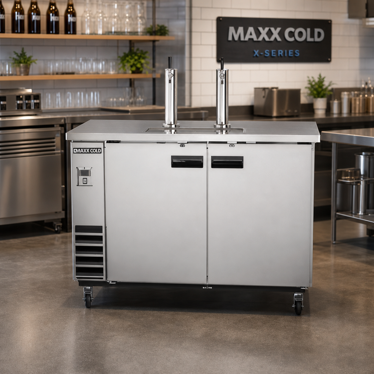 Product image #2 for Maxx Cold X-Series Self-Contained Dual Tower Keg Cooler, 60-Inch Wide, 2-Keg Capacity, Stainless Steel