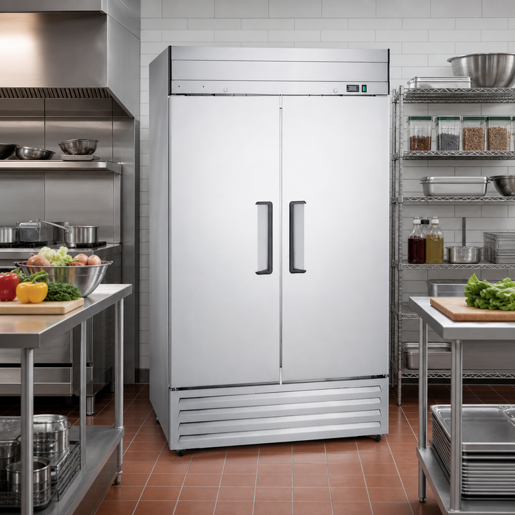 Product image #2 for Excellence Commercial Products DSS-42F Two-Section Reach-In Freezer with Solid Doors, 42.4 Cu. Ft., Bottom-Mount Self-Contained Refrigeration
