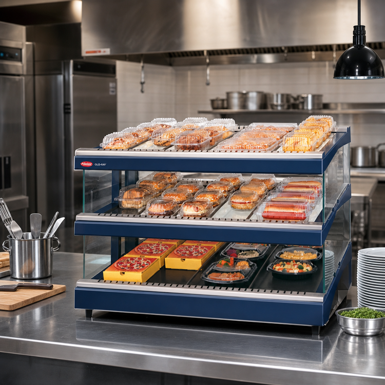 Product image #2 for Hatco Glo-Ray® Designer Slant Hot Food Display Warmer with Dual Heated Glass Shelves, 39.25-Inch Countertop