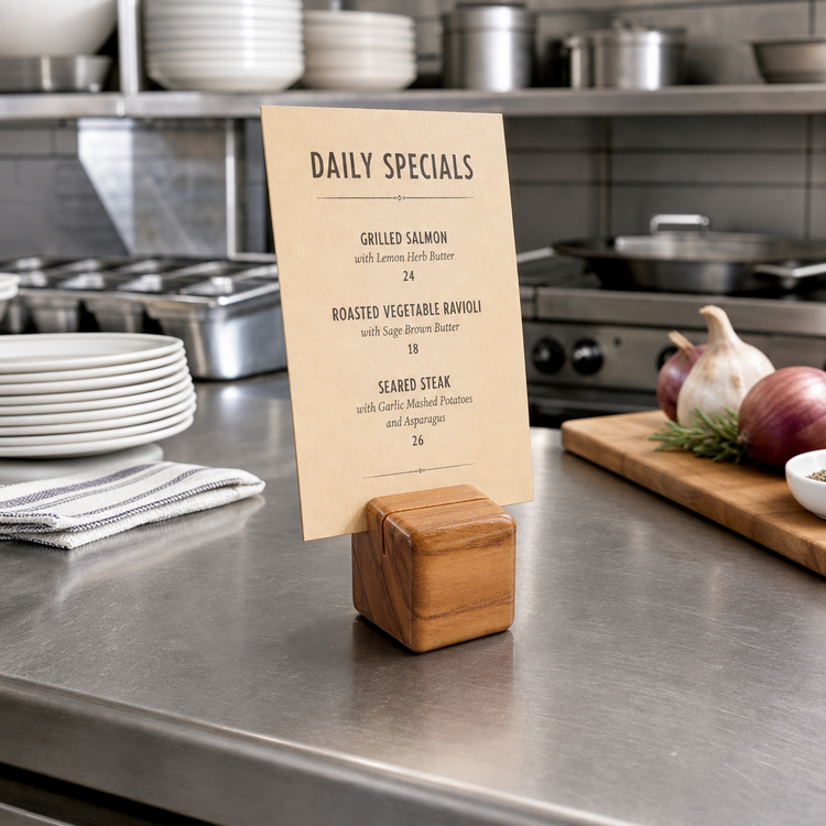 Product image #2 for American Metalcraft 1-1/8 Inch Square Olive Wood Tabletop Menu Card Holder with Narrow Slit