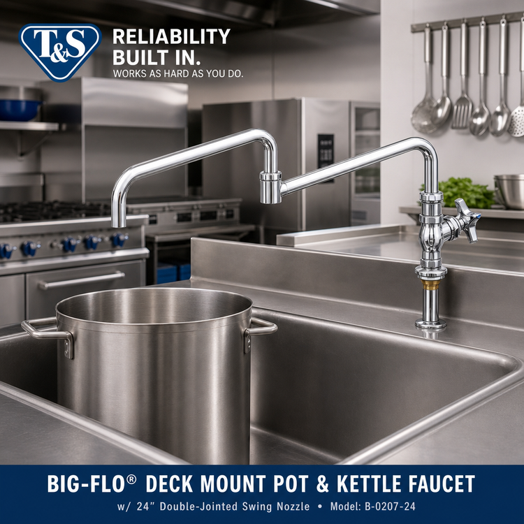 Product image #2 for T&S Brass Big-Flo Single-Temperature Deck Mount Pot & Kettle Sink Faucet with 24-Inch Double-Jointed Swing Nozzle
