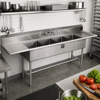 Thumbnail image #2 for John Boos Pro-Bowl 4PB3024-2D36 4-Compartment Stainless Steel Sink with Left & Right Drainboards, 30 x 24 x 12 Inch Bowls, 16-Gauge