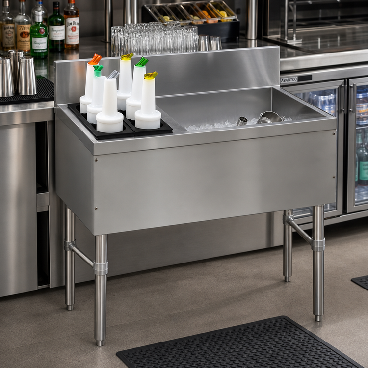 Product image #2 for Advance Tabco Prestige 48-Inch Bar Ice Chest with 10-Circuit Cold Plate and Left Bottle Rack