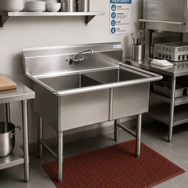 Product image #2 for BK Resources Two Compartment No-Drainboard Stainless Steel Sink, 24 x 24 x 14 Inch Bowls
