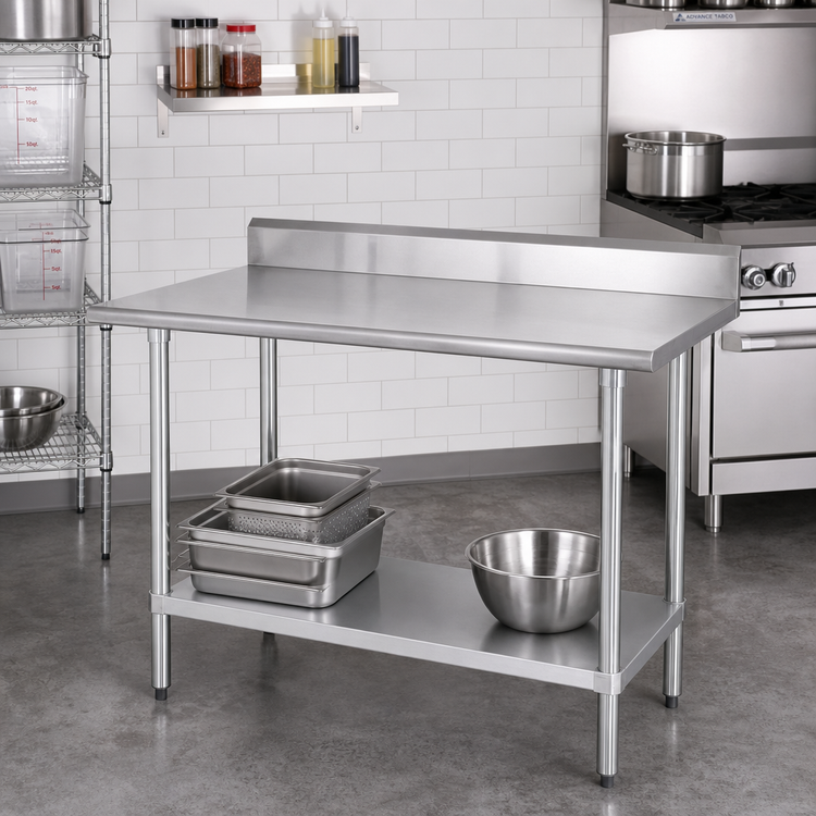 Product image #2 for Advance Tabco Special Value 48" x 36" Stainless Steel Work Table with 5" Backsplash and Undershelf