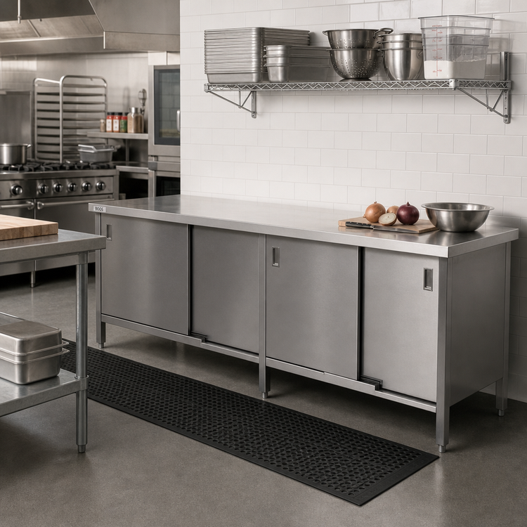 Product image #2 for John Boos Stainless Steel Enclosed Work Table with Cabinet Base, Sliding Doors, and Undershelf, 84 x 30 Inches