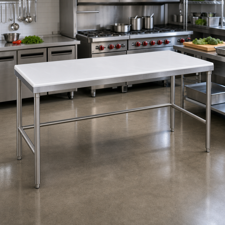 Product image #2 for Advance Tabco Poly-Vance 60-Inch x 30-Inch Poly-Top Work Table with Stainless Steel Legs and Cross Rails