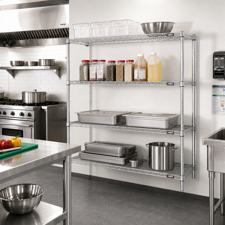 Product image #2 for Eagle Group 4-Tier Add-On Wire Shelving Unit, 72W x 21D x 63H Inches, Chrome-Plated