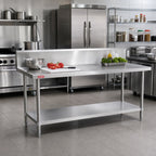 Thumbnail image #2 for Duke Manufacturing 314S-3684-10R 84-Inch Stainless Steel Work Table with 10-Inch Riser, Undershelf, and 36-Inch Height