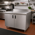 Thumbnail image #2 for Advance Tabco Special Value 60-Inch x 30-Inch Enclosed Stainless Steel Work Table with Cabinet Base, Hinged Doors, and 5-Inch Backsplash