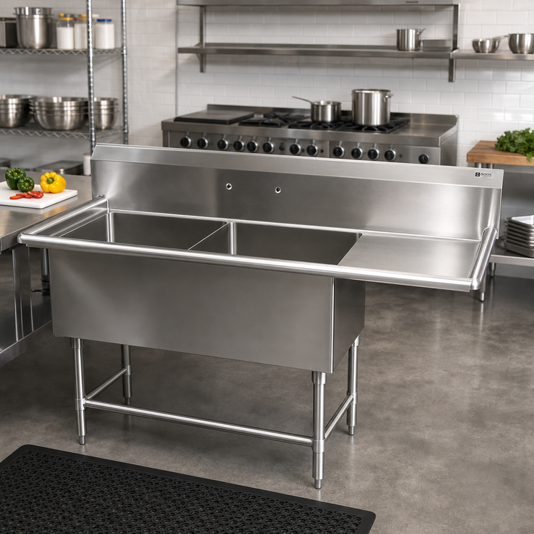 Product image #2 for John Boos Pro-Bowl 2-Compartment Stainless Steel Sink with Right Drainboard and 18 x 24 x 12-Inch Bowls